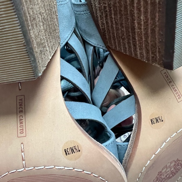 Vince Camuto olive green leather Lace-Up Block open toe Heel, size 7.5 - Picture 6 of 7